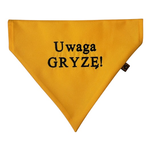 ubranka dla zwierząt Żółta bandana, chustka, apaszka dla psa Uwaga gryzę!