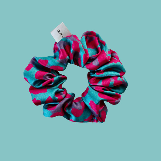 gumki do włosów Gumka jedwabna, scrunchie, frotka turkusowa panterka MIDI