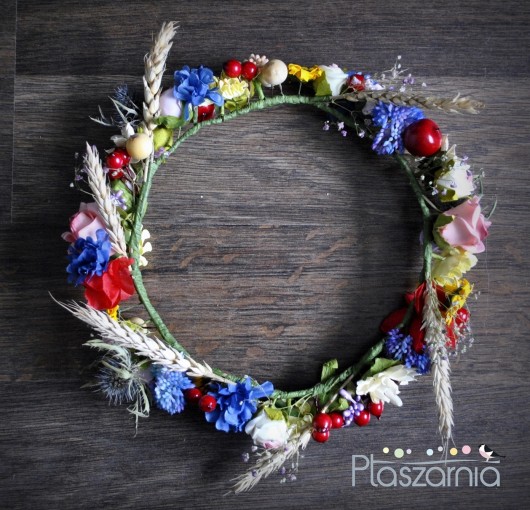 Ślubne ozdoby do włosów Ptaszarnia wianek ludowy folk boho kłosy maki 