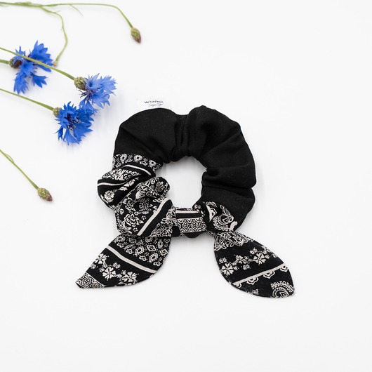 gumki do włosów Scrunchie/frotka patchwork czarna
