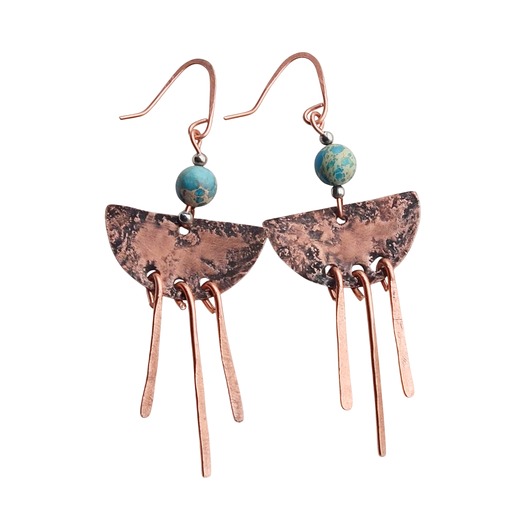 kolczyki z miedzi Kolczyki z kutej, oksydowanej miedzi i jaspisu cesarskiego /3/