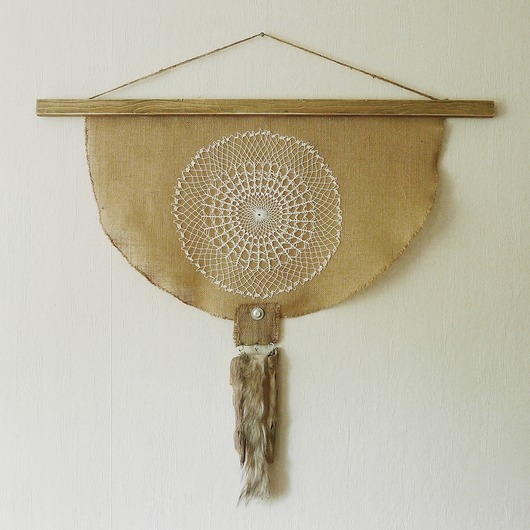 makramy Makata, dekoracja ścienna z tkaniny i drewna, wabi-sabi /7/
