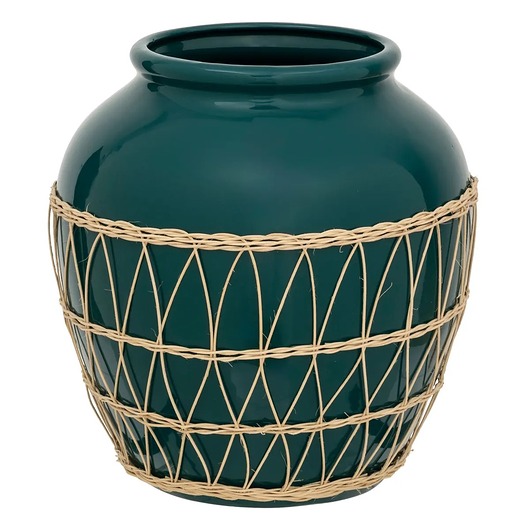 wazony Wazon z dolomitu petrol z rattanem 33,5 cm