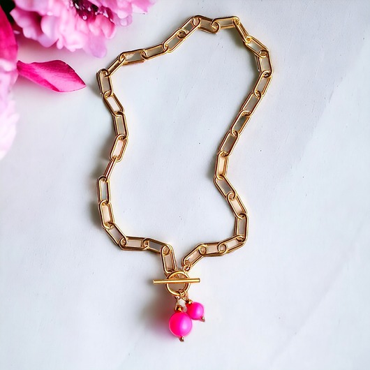 złote naszyjniki Swarovski neon pearls : TWO : neon pink : naszyjnik