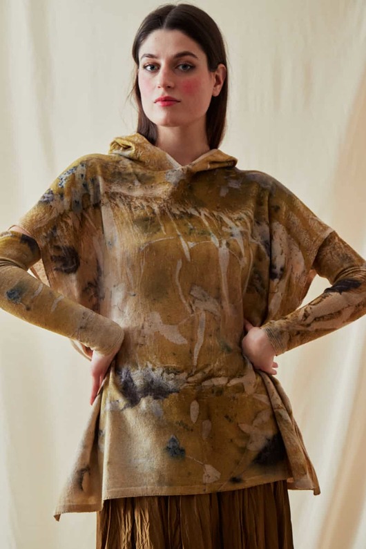 bluza z kapturem damska Bluza z kapturem oversize MYCONOS  eco-print