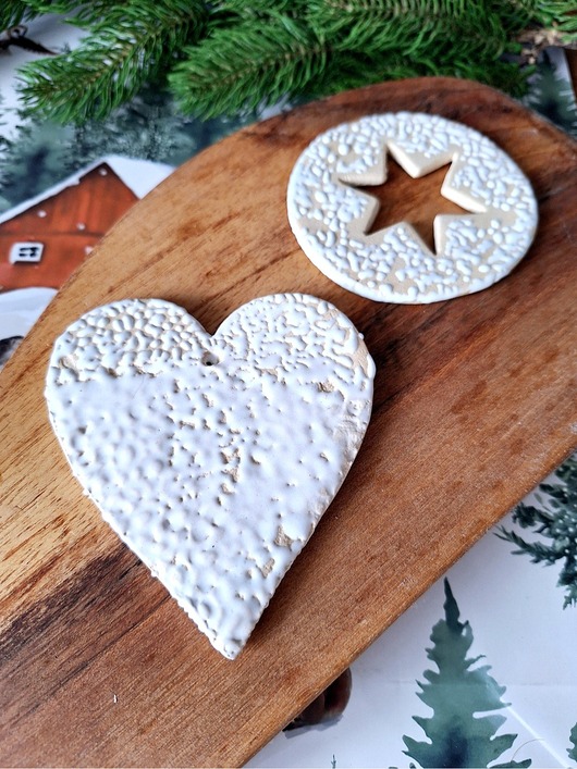 dekoracje świąteczne Gwiazdka i serce ceramiczne