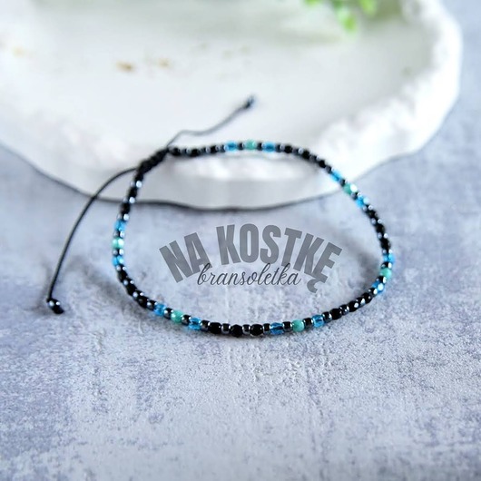 bransoletki na sznurku Czarny/turkus na kostkę, bransoletka na nogę