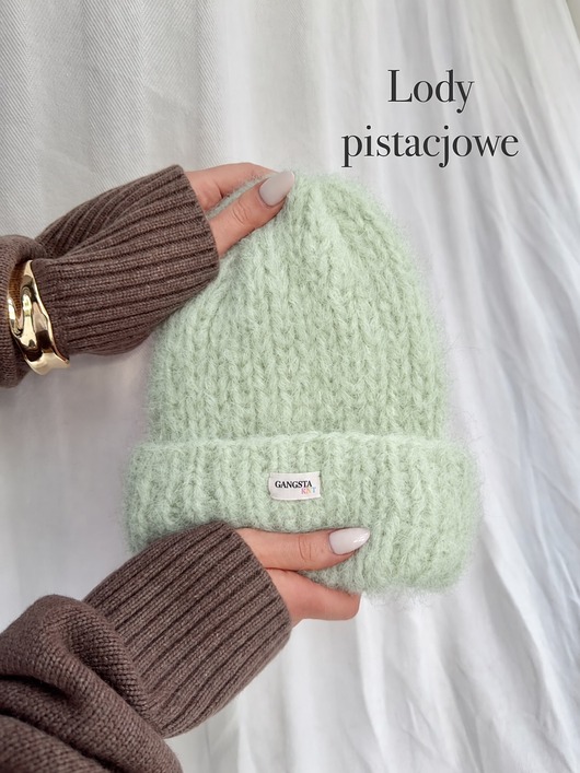 czapki damskie Puszysta czapka Cloud wełna merino alpaka *lody pistacjowe*