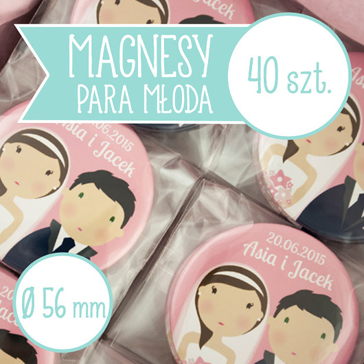 40 szt. magnesy ślubne Młoda Para 56 mm inkipinki