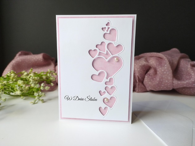 kartki scrapbooking Ślubna kartka serca