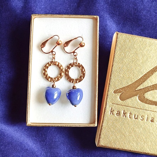 klipsy Klipsy długie : serduszka ceramiczne : niebieskie