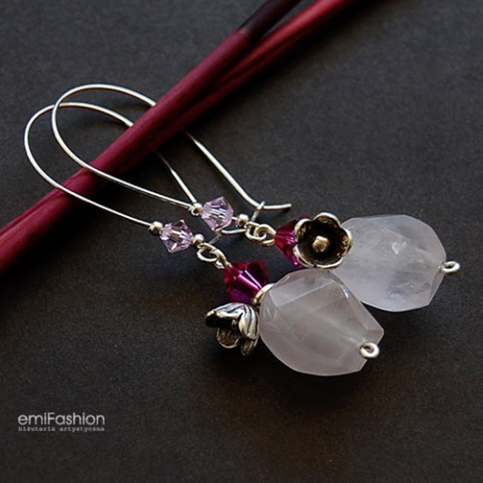 Kwarc różowy, kryształ Swarovski i srebro MAREMI Jewelry