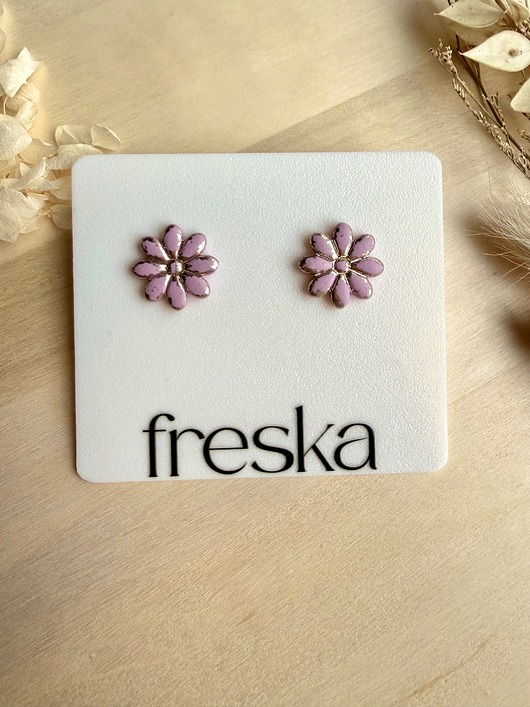 kolczyki z masy plastycznej Kolczyki Stokrotki brudny róż ze srebrem