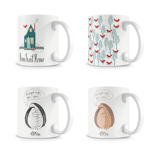 kubki Zestaw 4 kubków z motywami z lasu