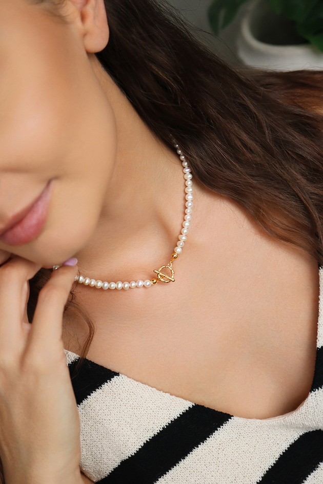 chokery Choker naszyjnik perły naturalne- srebro 925 pozłacane