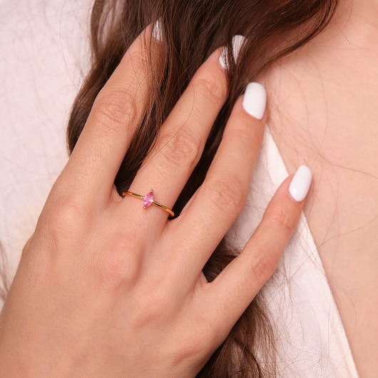 pierścionki złote Złoty pierścionek "Rose Diamond" z różową cyrkonią - srebro 925 pozłacane