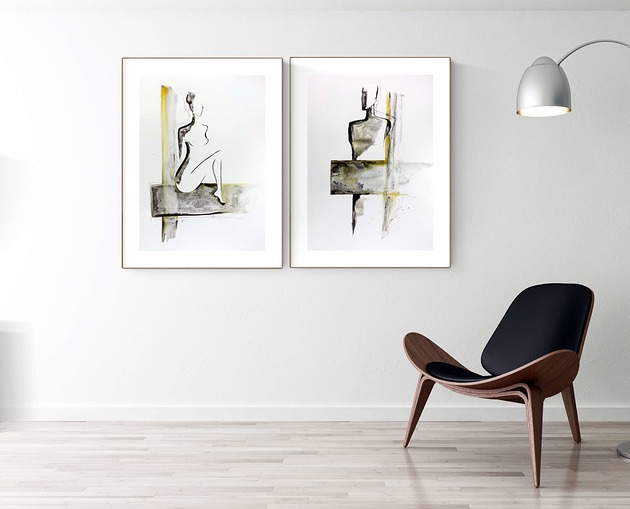Plakat Zestaw 2 obrazów ręcznie malowanych 50x70 cm MiniMalArt