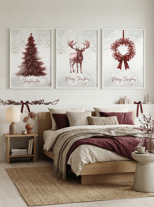 plakaty Zestaw 3 plakatów Burgundy Xmas