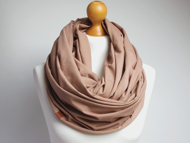 szale damskie BEŻOWY komin damski na jesień, szalik bawełniany, duży komin oversize