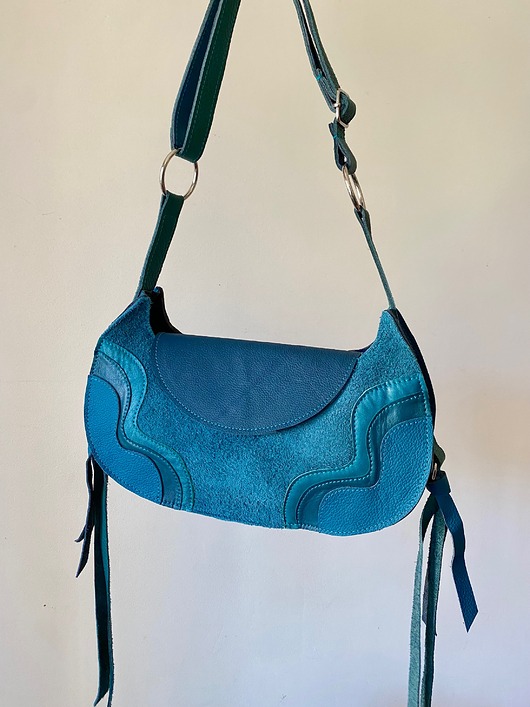 torby na ramię Skórzana turkusowa torebka handmade z upcyklingu
