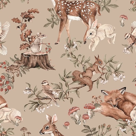 naklejki ścienne do pokoju dziecka Tapeta ścienna Forest Beż 53cm x 10m PZ