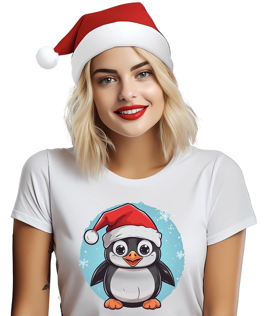 t-shirt damskie Koszulka świąteczna pingwin t-shirt
