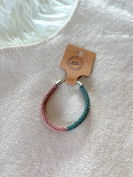 bransoletki ze szkła Bransoletka handmade wykonana na szydełku z ponad 600 szklanych koralików