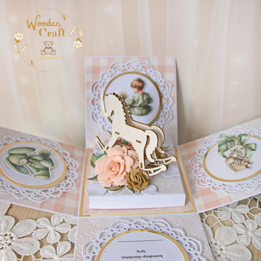 kartki, zaproszenia na chrzest Exploding box chrzest, roczek, narodziny, prezent "PeachBaby" GOTOWY