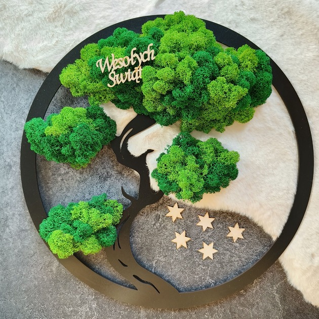 Ozdoby na ścianę Drzewo Bonsai z chrobotkiem reniferowym: 39cm -prezent świąteczny