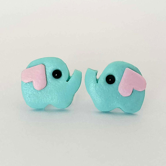 kolczyki z masy plastycznej Kolczyki niebieskie słoniki