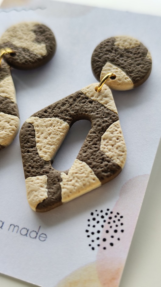 kolczyki z masy plastycznej Kolczyki wiszące panterka zwierzęce khaki