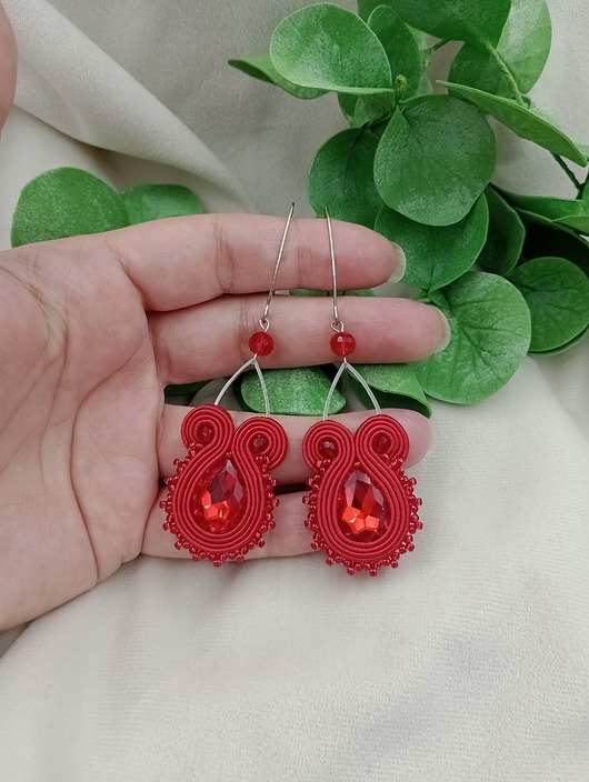 kolczyki soutache Kolczyki sutasz, długie kolczyki soutache czerwone