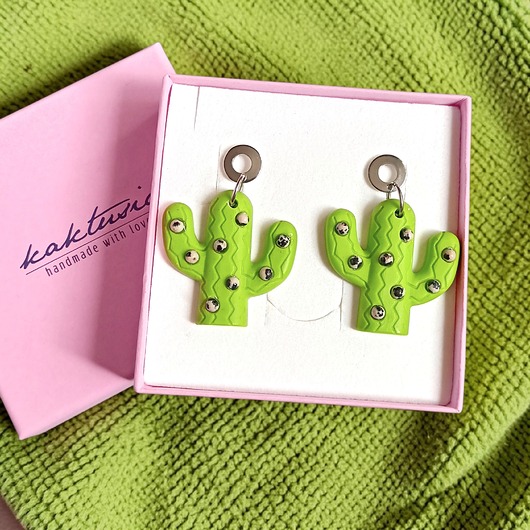kolczyki z żywicy Kolczyki z żywicy : KAKTUSY z jaspisem : lime green
