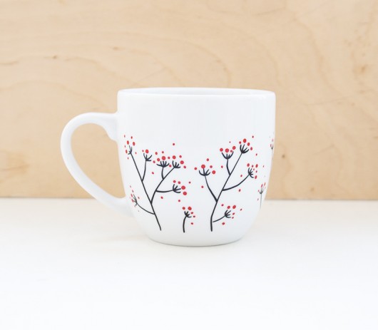 kubki Gałązki 03 - czerwone - kubek porcelanowy