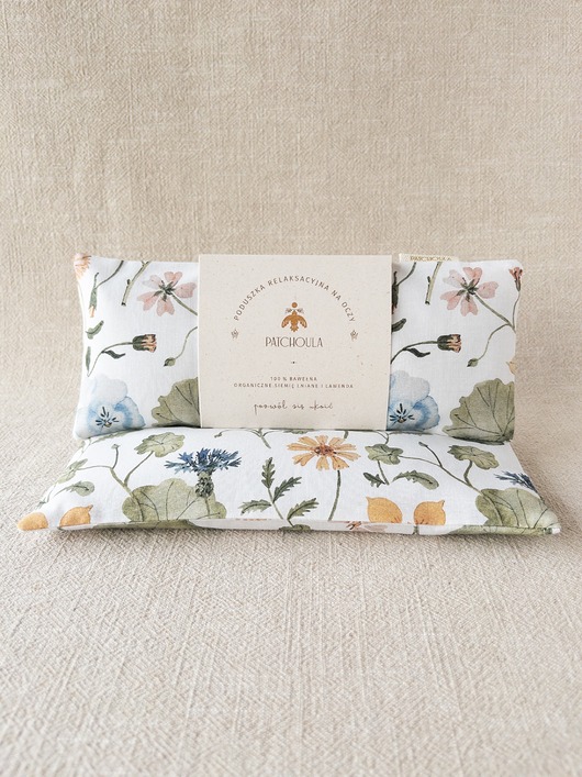 opaski na oczy Poduszka relaksacyjna na oczy z ekologicznymi nasionami lnu i kwiatami lawendy.