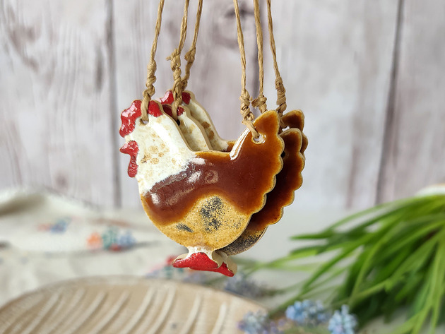 Ozdoby na ścianę Ceramiczne kury. Ozdoby wiszące