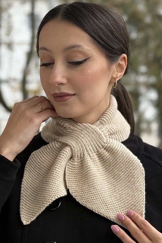 szale damskie Retro szalik 100% wełna merino beż