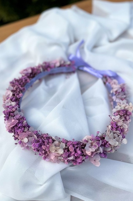 Ślubne ozdoby do włosów Lawendowy Wianek Ślubny, wianek na głowę stabilizowane kwiaty