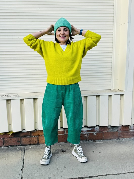 spodnie materiałowe damskie Sztruksowe barrel leg