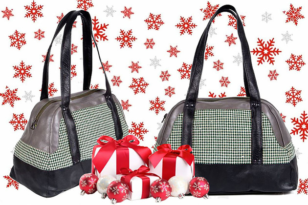 torby na ramię Skóra naturalna + wełna TOREBKA OLIWKA 100% handmade