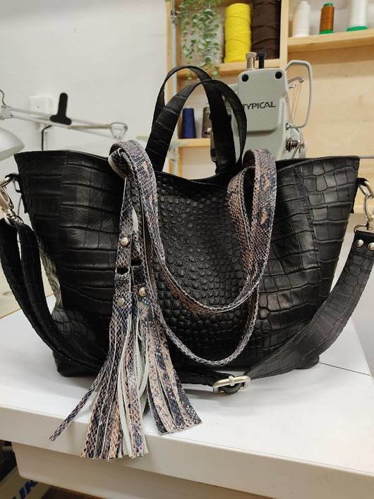 torby na ramię Torebka shopper skórzana czarna - Jane