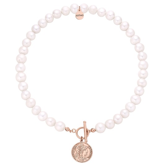 złote naszyjniki Naszyjnik z pereł naturalnych z monetą z różowego złota