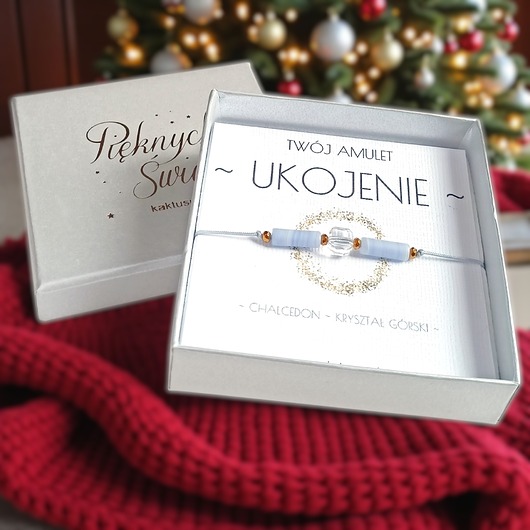 bransoletki z kamieni naturalnych Amulet - UKOJENIE - świąteczne pudełko - CHALCEDON, KRYSZTAŁ GÓRSKI