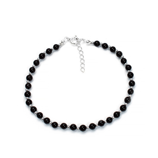 bransoletki srebrne Delikatna bransoletka z onyksem i hematytem srebro 925