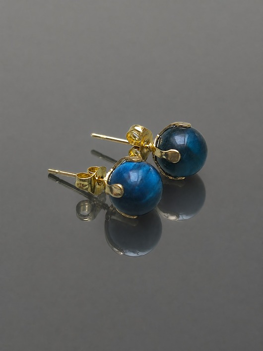 kolczyki z kamieniami Dots - Tygrysie oko blue /alloys collection/ - sztyfty
