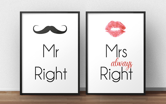 Zestaw 2 plakatów "Mr Right"/"Mrs Right" - A4 scandiposter