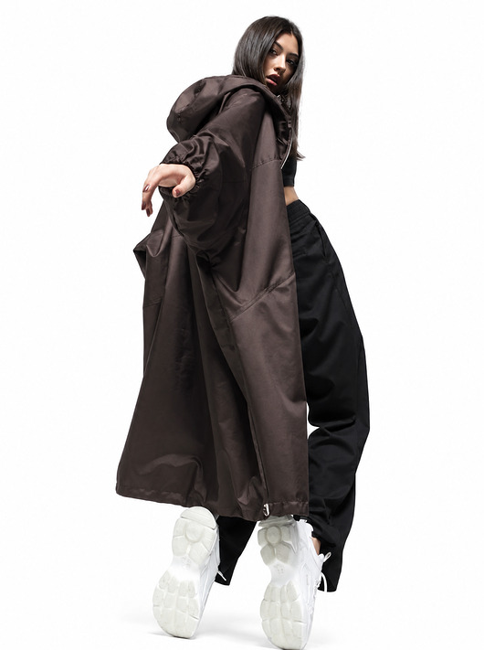 płaszcze damskie Płaszcz longline hoodie oversize praline