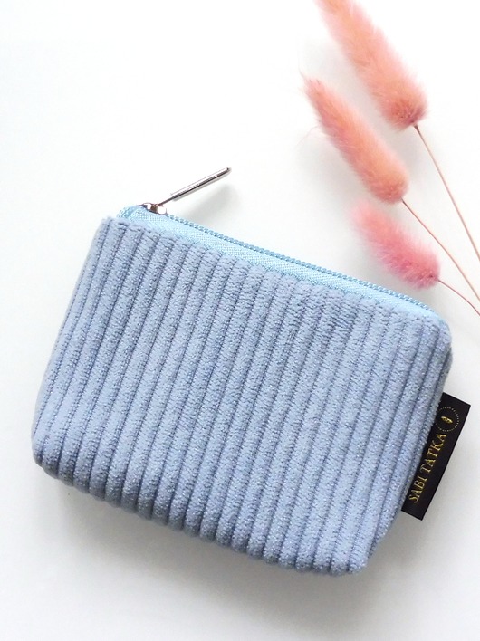 portfele damskie Portfel etui na karty ze sztruksu Błękitny