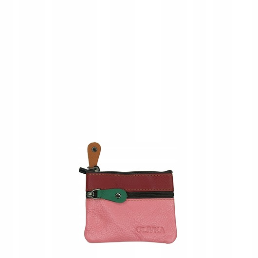 portfele damskie Saszetka skórzana skóra naturalna na klucze bilon poręczna OLIVKA