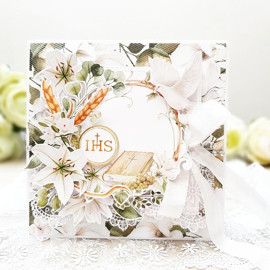 kartki scrapbooking Kartka komunijna z koronką